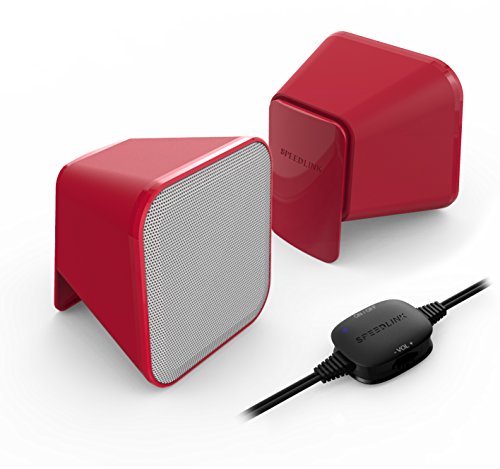 Speedlink Aktive Stereo-Lautsprecher - SNAPPY Stereo Speaker USB (6W RMS fÃ¼r kraftvolle Bassfrequenzen - Praktische Tischfernbedienung fÃ¼r bequeme LautstÃ¤rkeregelung - 1,25 m KabellÃ¤nge) fÃ¼r Computer / Laptop rot-weiÃŸ