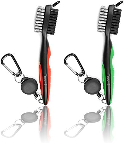 Golf Brush and Club Groove Cleaner 2 Ft Retractable Zip-line Aluminum Carabiner, Lightweight and Stylish, Ergonomic Design, Easily Attaches to Golf Bag