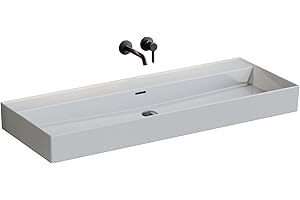 ‎AQUA BAGNO Aqua Bagno | Keramik Waschbecken in weiß, eckiges Handwaschbecken, moderner Waschtisch für Wand-Montage | 121 x 46 cm