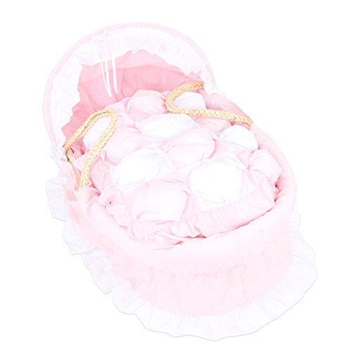 Isabella Alicia Double Frilled Traditional Bubble Quilt Maize Moses Basket (Pink/ White)