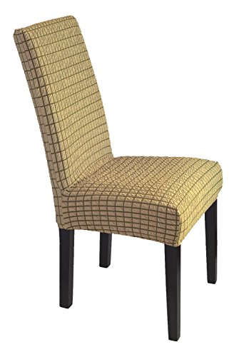SCHEFFLER-HOME Nelly Stuhlhusse 1 Stück, Stretch-Stuhlbezug elastische moderne Husse, Dekoration Stuhl-Abdeckung aus Elastik-Stoff mit Gummiband für universelle Passform, bi-elastic Spannbezug, elegant und weich – Beige - 2