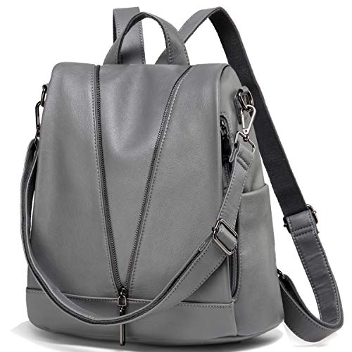 Women Backpack, KASGO Fashion Anti-Theft Backpack Purse Water Resistant PU Leather Casual Rucksack for Ladies School Bags for Girls Grey