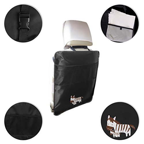 [2 Stück] Autositz Rückenlehnenschutz, Rücksitz-Organizer mit iPad Fach-Wasserdichte Autositz Schoner Autositz Veranstalter Auto Rückenlehnenschutz Kick-Matten (Zebra) - 3