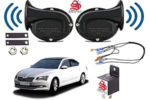 SHOP4U Square Shape Car Windtone Horn with Raley and Wire for Skoda Superb (Set of 2 Horn with Relay and Wire, Black)