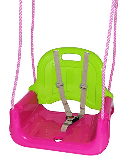 mitwachsende – Babyschaukel / Gitterschaukel mit Gurt – “ ROSA / PINK “ – leichter Einstieg ! – mitwachsend & verstellbar – 100 kg belastbar – Kinderschaukel ab 1 Jahre – mit Rückenlehne & Seitenschutz – Schaukel für Kinder – Innen und Außen / Garten – für Baby´s – aus Kunststoff / Plastik – Kunststoffschaukel – Mitwachsschaukel bunt – Sicherheitsgurt – Gitterschaukel / verstellbare Kleinkindschaukel – Baby – Indoor Outdoor - 5