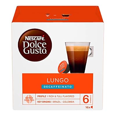 Nescafé Dolce Gusto Lungo Decaffeinato - Café Décaféiné - 16 Capsules (1 boîte x 16), 112g