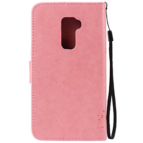 Huawei Mate S Hülle Rosa im Retro Wallet Design,Cozy Hut Huawei Mate S Hülle Leadertasche Premium Lederhülle Flip Case im Bookstyle Folio Cover Kartenfächer Magnetverschluss und Standfunktion Leder Schale Etui für Huawei Mate S (5,5 Zoll) Handytasche Schutzhülle Katzen und Bäume Muster – rosa - 2