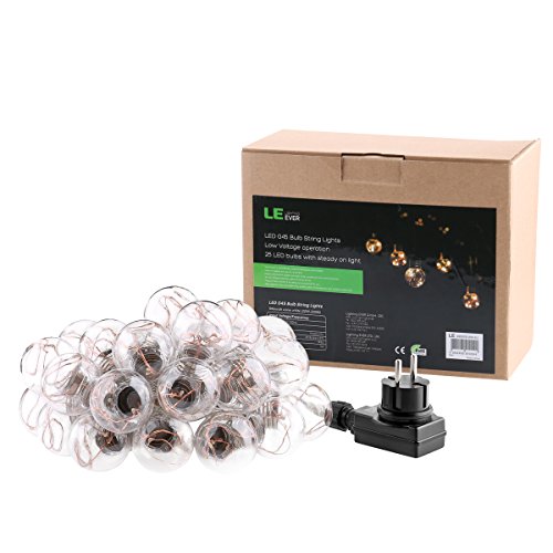 LE Birne Lichterkette 6M gelbwarmweiß 4.5w IP44 Wasserfest Kugel Kupferdraht Beleuchtung Deko für Party Weihnachten Dekolampe 25 Birnen - 2