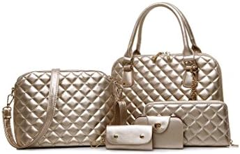 Rolicia Fashion Ladies PU Leather Handbag Messenger Bag Shoulder Bag Tote Bag Card Purse 5 Piece Set