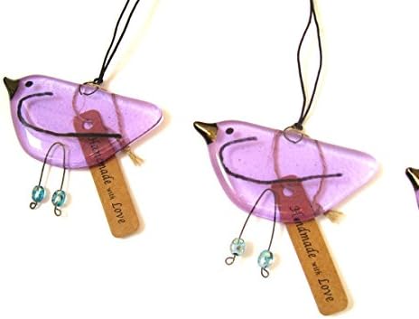 1 x Fused glass hanging bird decoration in lilac. BD213