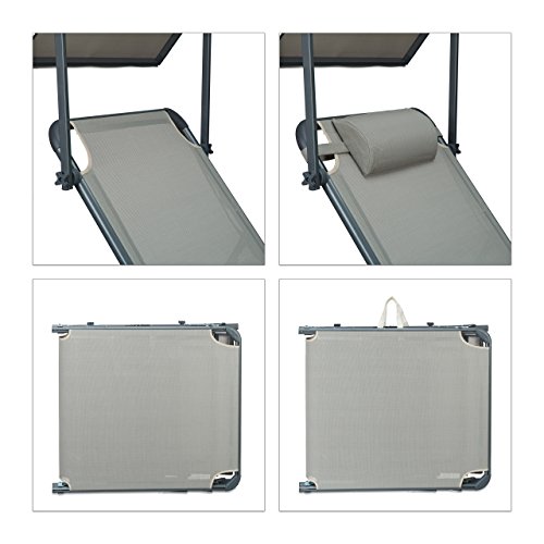 Relaxdays Sonnenliege mit Sonnenschutz, verstellbare Gartenliege, Sonnendach, klappbar, Aluminium, Polyester, beige - 