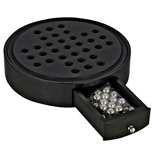 Round Black Wooden Solitaire Board Games with Metal Marble Pegs and Storage by ShalinIndia