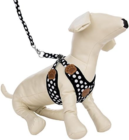 CueCue Pet Non-Pull Soft Padded Dog Cat Chest Safety Harness (Black Polka Dot)