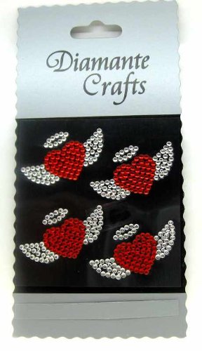 4 Clear & Red Angel Hearts Diamante Vajazzle Rhinestone Gems