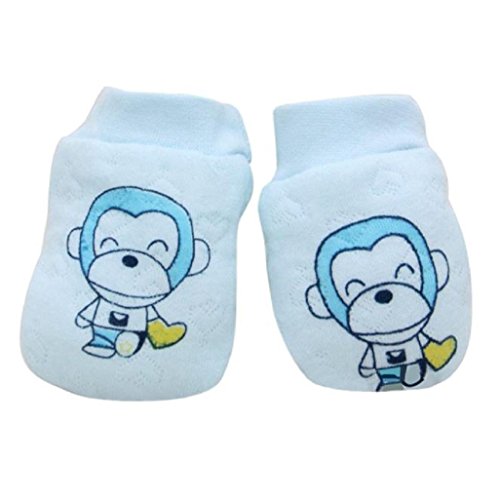 Vovotrade® Baby Infant Boys Girls Cute Cartoon Monkey Anti Scratch Mittens Soft Rope Gloves Gift (Blue)