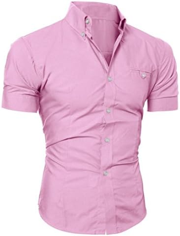 Bestop Mens Fashion Luxury Business Stylish Slim Fit Short Sleeve Casual Shirt Tops (M, Pink)