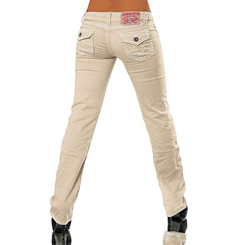 H922 Damen Bootcut Jeans Hose Damenjeans Hüftjeans Gerades Bein Dicke Naht Nähte, Größen:38 (M), Farben:Beige - 