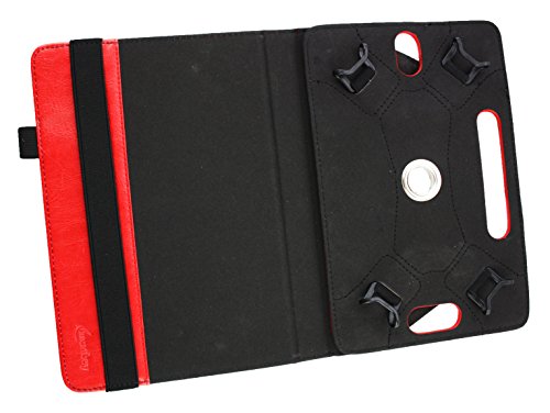 Emartbuy Odys Thor 10 Plus 3G 10.1 Zoll PC Universal ( 9 – 10 Zoll ) Rot Premium PU Leder 360 Grad Rotierende Stand Folio Geldbörse Tasche Hülle Stand Folio Wallet Case Cover + Schwarz Eingabestift - 3