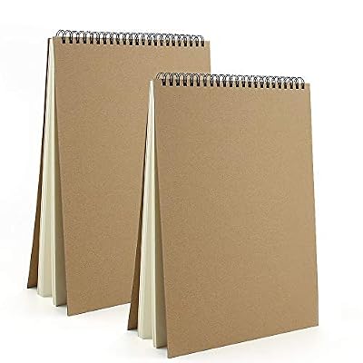 VEESUN Carnet Dessin A4, 2pcs Grand Cahier Dessin Reliure Spirale avec Couverture Rigide Carnet Croquis avce Pages Blanches Convient à Crayon Stylo Aquarelle Dessin D'art, 160GSM 60 Pages Paysage