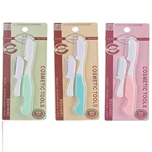 Digital Shoppy Foldable Eyebrow Trimmer Safe Sharp Stainless Steel Hair Removal Scraper Tool (Random Color) (1 Set of 2 Blades)
