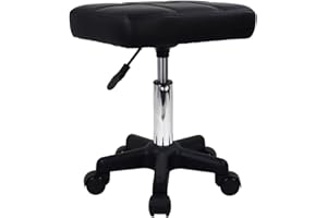 FURWOO Prostokątny stołek z kółkami z regulacją wysokości, krzesło obrotowe do salonu spa, masażu, czarny