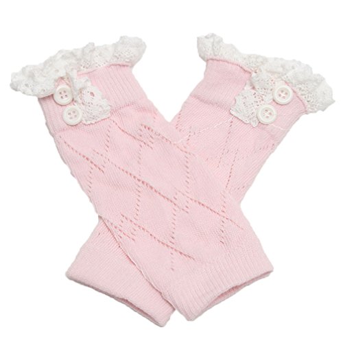 Jelinda® Girl's Cotton Lace Button Boot Cuffs Toppers Leg Warmer Socks (Pink)