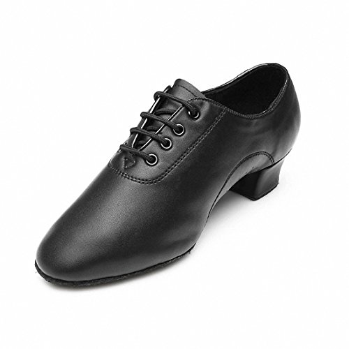 MQFORU Chaussure de Danse Homme Garçon pour Danse Moderne Latine Jazz Salsa Tango Salle de Bal en Cuir Semelle Souple ,Noir,43 EU