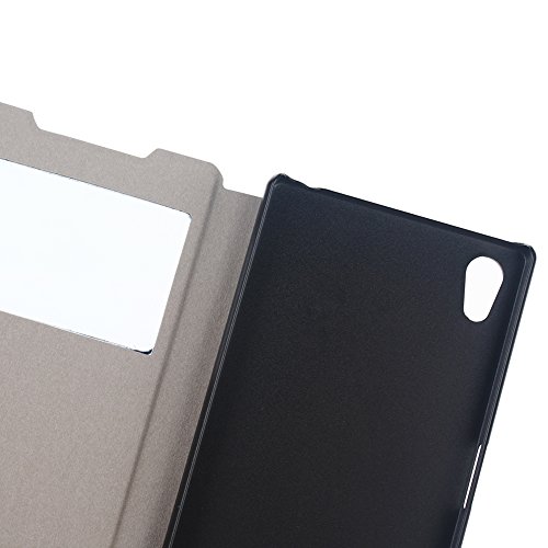 Sony Xperia Z5 Schutzhülle Leder Hülle, Alfort 3 in 1 Flip Fashion Design Dual Use Falten Premium PU Leder Tasche Case Cover Flip Fenster Window Touch Screen für Sony Xperia Z5 5.2″ Smartphone Funktion Standfunktion Unterstützte Telefone mit Schwarze Augen ( Schwarz ) + Netter Staub Stecker + Alfort Schwarz Stylus Pen - 9