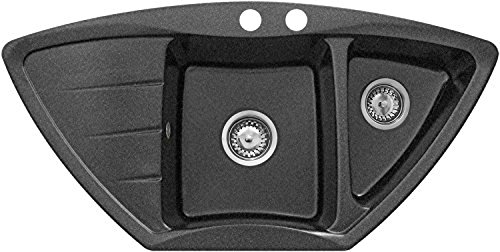 Eckspüle aus Granit VENDETTA in GRAPHIT | Einbauspüle ab 80er Unterschrank | 1,5-Becken-Küchenspüle mit Abtropffläche | Antibakterielle Beschichtung | incl. kompletter Ab-/Überlaufgarnitur + Drehexcenter + 2 Siebkorbventilen - 2