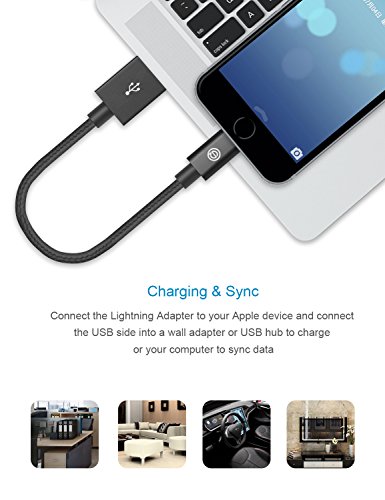 Lightning Kabel 0.15 m/0.5 ft iPhone Ladekabel [Apple MFI Zertifiziert] OPSO Nylon Datenkabel, Lightning-auf-USB-A, fuer iPhone 7 6s 6 Plus 5s 5, iPad Pro Mini iPod – Schwarz - 4