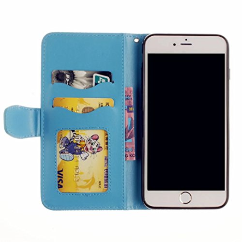 MUTOUREN Portemonnaie Handyhülle für iPhone 7 plus 5.5 Zoll PU Lader Brieftasche Klapphülle Bookstyle Wallet Flip Case mit Standfunktion Kartenfach Fall-Abdeckung Ultradünne Kratzfeste Stoßdämpfende Telefonkasten Geprägtes Muster indische Mandala Blau + Metall Stylus Stift - 5