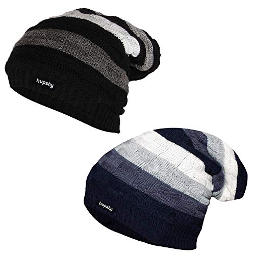 Hupshy® Men Women Woolen Beanie Slouchy Winter Cap (Unisex Multicolor Pack of 2)