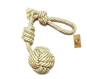Foodie Puppies Cotton Rope Dog Chew Toy 15 Inches with 2 Knots and Contrast Color Cotton Ball (Color May Vary)