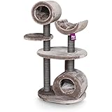 Petrebels Kratzbaum Kratzbaum Kings & Queens Cleopatra 143 in Royal Taupe Katzen-Spielbaum mit Kuschelhöhle und Liegekoje für alle normal gewachsenen Katzen