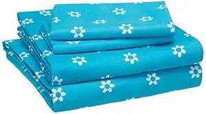 AmazonBasics Kids Sheet Set - Soft, Polyester Floral Easy-Wash Microfiber - Full, Blue Flowers
