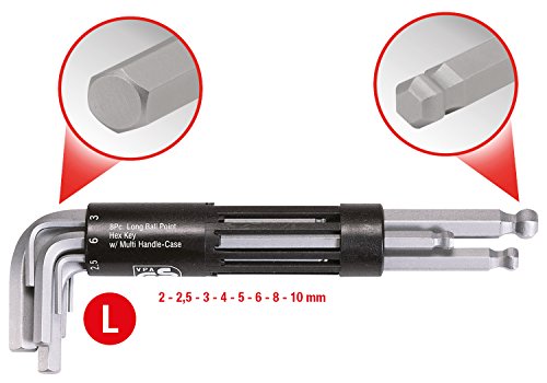 KS Tools 151.2100 Classic 3-in-1 Kugelkopf-Innensechskant-Winkelstiftschlüssel-Satz, lang, 8-teilig, 2-10 mm - 2