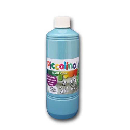 Textilfarbe hellblau, 500ml Flasche - PICCOLINO Textil Color - Stoffmalfarbe auf Wasserbasis, hochwertig, gebrauchsfertig, ergiebig