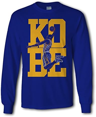 Men's NBA Lakers Kobe farewell Art long sleeve T-shirt tee shirt (S, Blue)