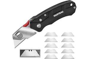 Mustbau Coltello Taglierino Pieghevole, Coltello Universale con 10 Lame SK5 Aggiuntive, Ideale Strumento da Taglio in Alluminio (Con Cambio Rapido e Blocco Lama)
