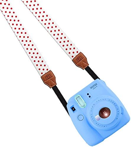 Katia Cotton Camera Shoulder Neck Strap for Fujifilm Instax Mini Camera /Polaroid Instant Film Camera /DSLR Camera(White Red Dots)