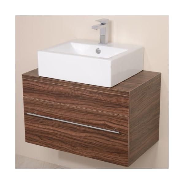 750 Vanity Unit for Bathroom Ensuite Cloakroom - Wall Mounted Soft Closing Modern Walnut Design - Wall Hung Deep Fill Storage Drawer (Dimensions ** Furniture Cabinet - Height: 460mm, Width: 750mm, Projection: 460mm) - Image 5