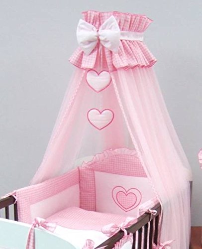 Baby Cot Bed Crown Canopy / Mosquito Net 480 cm + Floor Free Stand Holder - HEARTS PINK