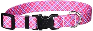 Yellow Dog Design Pink Purple Diagonal Plaid Dog Collar, Small-3/4 Wide fits Neck Sizes 10 to 14