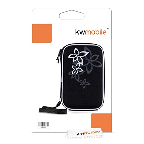 kwmobile Hardcase Tasche Hülle für externe Festplatten (2,5″) mit Blumen Spitz Umriss Design – Schutzhülle in Weiß Grau Schwarz - 6