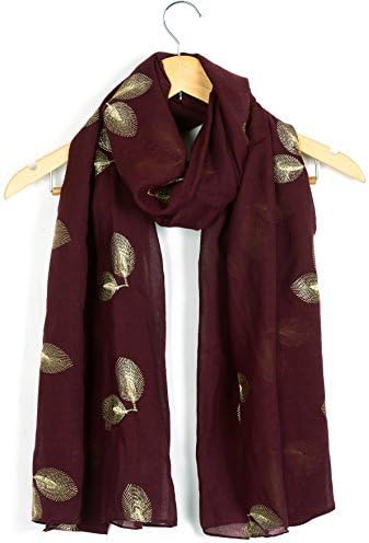 World of Shawls Ladies Women's Flattering Gold Embroidered Leaves Scarf Maxi Wrap Shawl Pashmina Style Large Warm and Soft (Maroon)