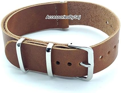 G10 NATO MOD PU LEATHER WATCH STRAP, Choice of Styles &amp; Sizes - Presented with a FREE Luxurious AccessoriesBySej ® TM Gift Pouch/Bag (Brown, 22mm)