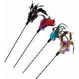 4x Worsendy kreative Haustier Spielzeug Feder Stab Katze Interactive Tease Lustige Stöcke für Katze,Katzenangel Federwedel Katzenspielzeug mit Federn mit Glocke zufällige Farbe