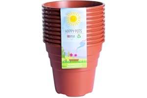 Happy Pots - 12.5cm Gloss Terracotta - Pack of 10 Premium Plastic Plant Pots - Reusable Flower Pots for Indoor/Outdoor Home Décor Gardening - Round, Heavy Duty, UV Resistant, Recyclable - Made in UK