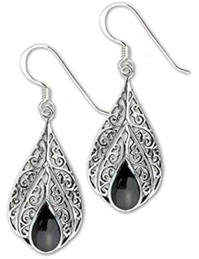 Ohrringe Onyx Ornament Tropfen Ohrhänger 925 Sterling Silber Damenohrringe
