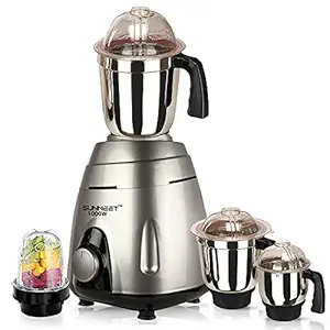 Sunmeet VGSEP21 1000Watts Mixer Juicer Grinder with 4 Jars (Small Bullets Jar, 1 Liquid Blending Jar, 1 Dry Grinding Jar and 1 Chutney Jar) - Silver